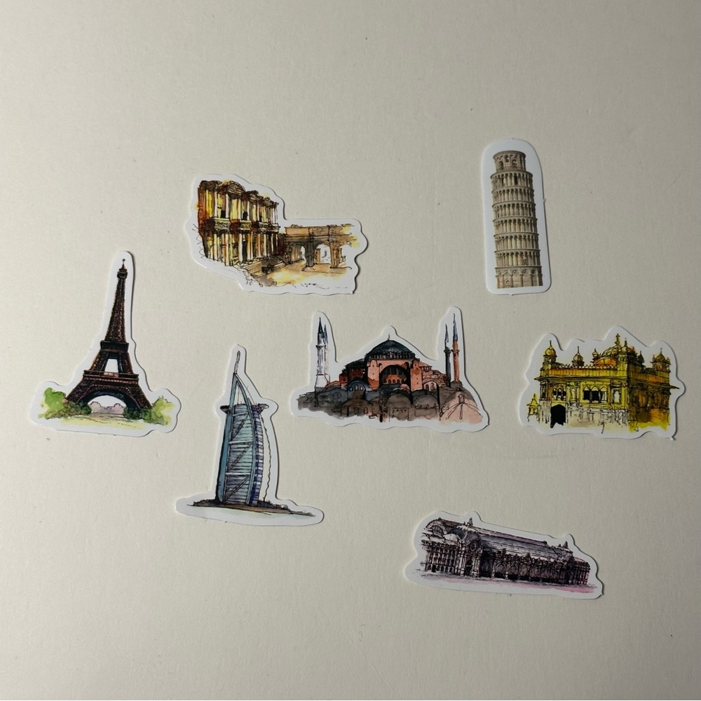World Travel Famous Landmark Architecture Mini Stickers 7PC Scrapbooking/Journal